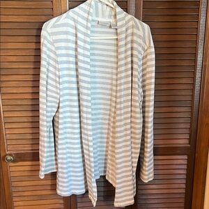 Striped Open-Front Women's Cardigan in Light Gray and White